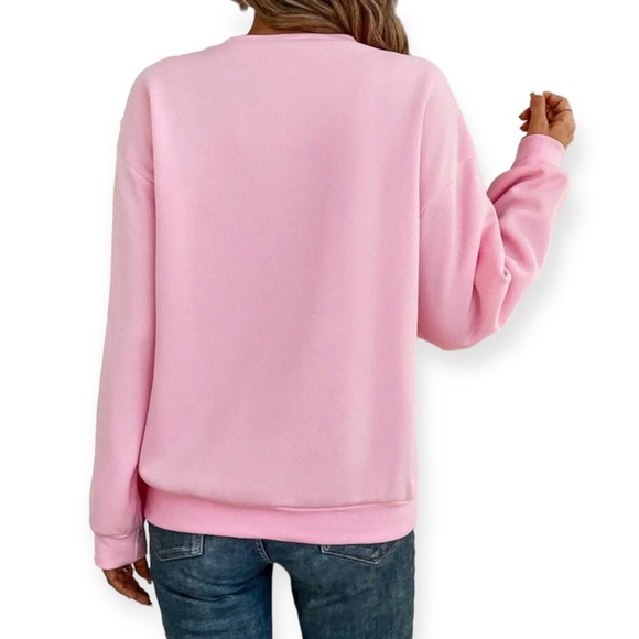 SHEIN Heart Graphic Sweatshirt Multi Colored Hearts Light Pink Valentines NWT - Picture 2 of 9